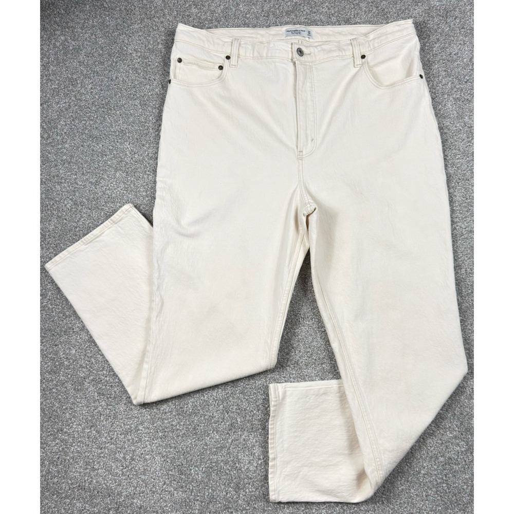 Abercrombie & Fitch 90s Straight Jeans Women 34 (Fits 37) Ultra High Rise Cream